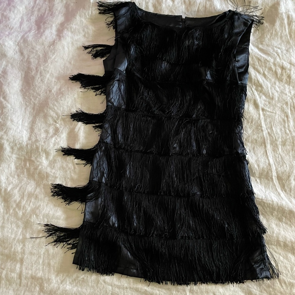 Micro Mini Black Fringe Dress - Picture 2 of 8